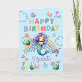 Blue Mermaid Birthday Card in Blue Kaart