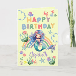 Blue Mermaid Birthday Card in Yellow Kaart