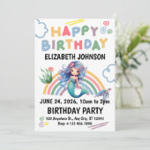 Blue Mermaid Birthday Invitation in White (Debout devant)