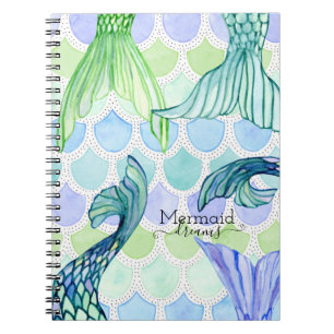 Blue Mermaid Dreams tails on Scales Waterverf Art Notitieboek
