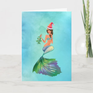 Blue Mermaid  Fantasy kerst Feestdagen Kaart