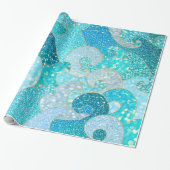 Blue Mermaid Faux Glitter Zee - Blauwgroen gouden Cadeaupapier (Uitgerold)