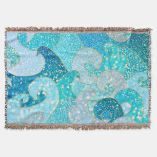 Blue Mermaid Faux Glitter Zee - Blauwgroen gouden  Deken