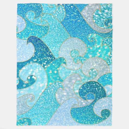 Blue Mermaid Faux Glitter Zee - Blauwgroen gouden  Fleece Deken (Voorkant)