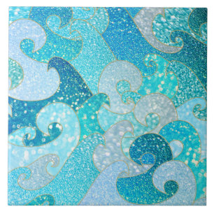 Blue Mermaid Faux Glitter Zee - Blauwgroen gouden Tegeltje