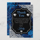 Blue Mermaid Letters Silver Glitter Dank je Bedankkaart (Voorkant / Achterkant)