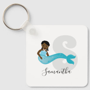 Blue Mermaid Name Monogram Sleutelhanger