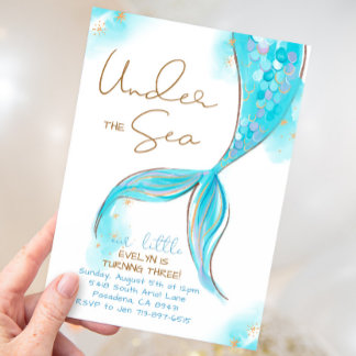Blue Mermaid Tail Birthday Onder het Zee Party Kaart