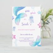 Blue Mermaid Tale Anniversaire Invitation (Debout devant)