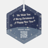 Blue Merry kerstmis Bedrijfsnaam QR code  Glas Ornament (Voorkant)