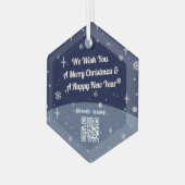 Blue Merry kerstmis Bedrijfsnaam QR code  Glas Ornament (Voorkant links)