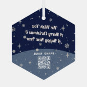Blue Merry kerstmis Bedrijfsnaam QR code  Glas Ornament (Achterkant)