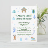 Blue Merry Little Baby shower Boy Invitation (Debout devant)