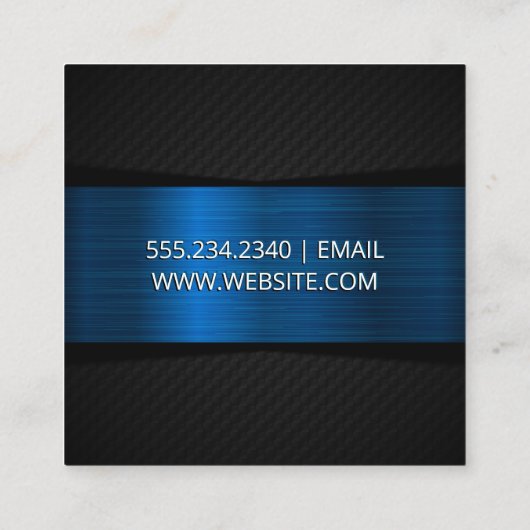 Blue Metallic Black Mesh Pattern Vierkante Visitekaartje (Achterkant)