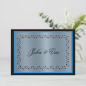 Blue Metallic Black Wedding Invitation Kaart (Staand voorkant)