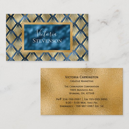 Blue Metallic Elegant Modern Abstract Visitekaartje (Voorkant / Achterkant)