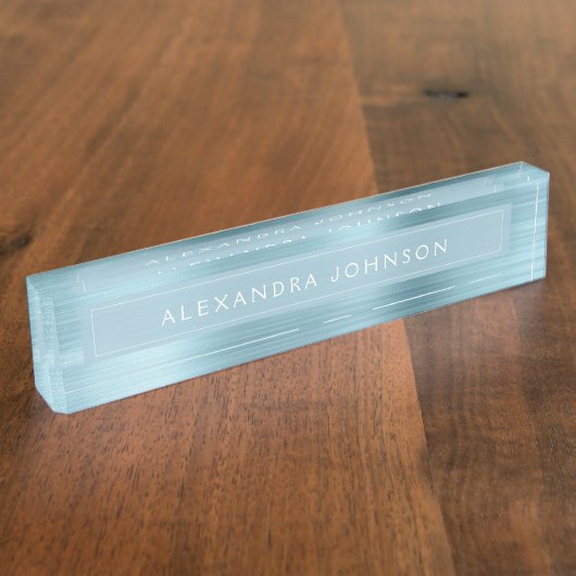 Blue Metallic Folie Moderne Elegant Business Naambordje (Zijkant)