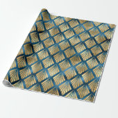 Blue Metallic Gold Abstract Elegant Chic Cadeau Cadeaupapier (Uitgerold)