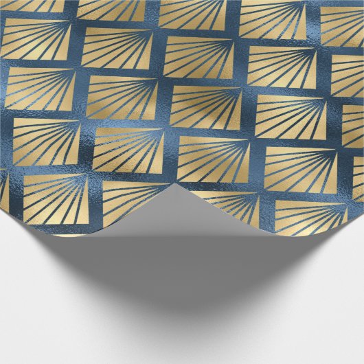 Blue Metallic Gold Abstract Elegant Chic Cadeau Cadeaupapier (Hoek)