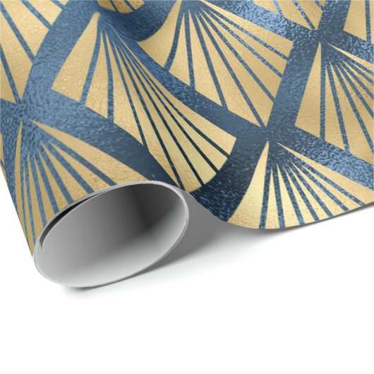 Blue Metallic Gold Abstract Elegant Chic Cadeau Cadeaupapier (Rol Hoek)
