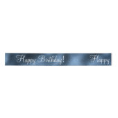 Blue Metallic Happy Birthday Script Modern Satin Lint (Voorkant)