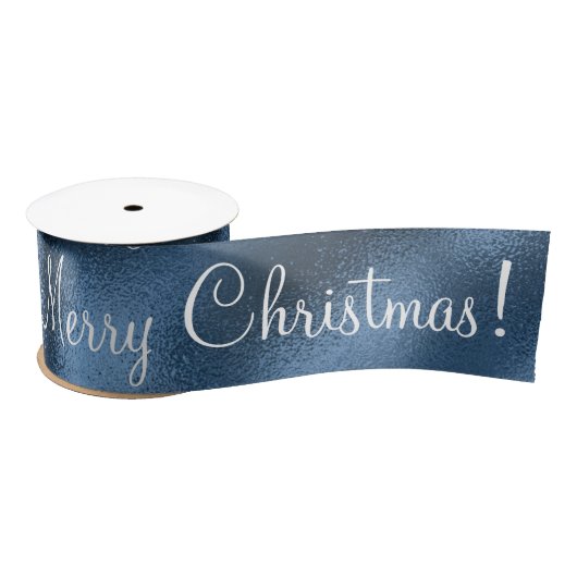 Blue Metallic Merry kerstfeestdag moderne satin Lint (Spoel)