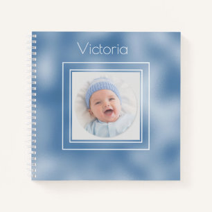 Blue Metallic Photo Name Typography Notitieboek