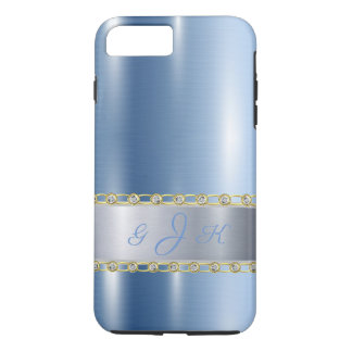 Blue Metallic, Rhinestones Personalized iPhone 8 Plus / 7 Plus Hoesje