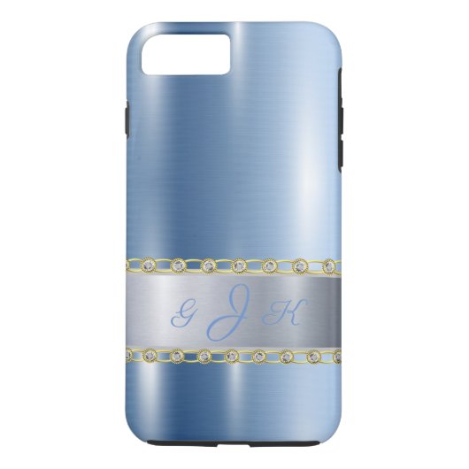 Blue Metallic, Rhinestones Personalized Case-Mate iPhone Case (Achterkant)