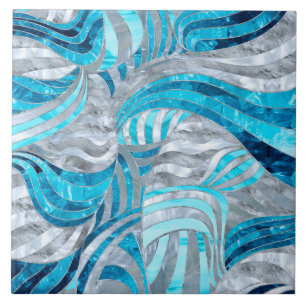 Blue Metallic Wavy Abstract Tegeltje