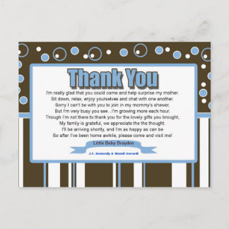 Blue Metro Baby shower Bedankt Briefkaart