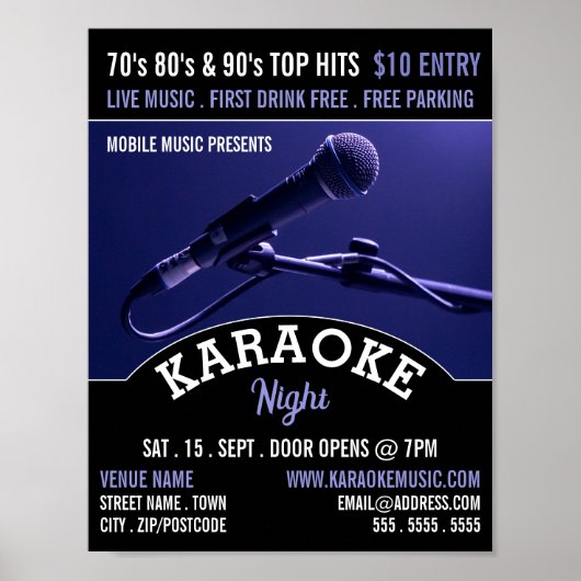 Blue Microphone, Karaoke Event Adverteren Poster (Voorkant)