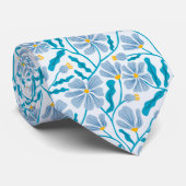 Blue Mid-Century Modern Floral Pattern Stropdas (Opgerold)