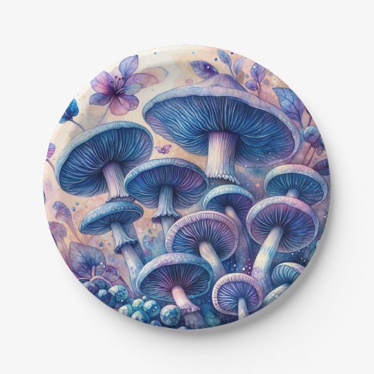 Blue Milk Mushrooms-Waterverf Papieren Bordje (Voorkant)