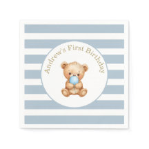 Blue Minimal Stripes Teddy Bear Verjaardag