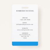 Blue Minimal Teacher ID Kaart Badge (Achterkant)