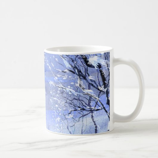 Blue Minimal Winter Forest Waterverf Koffiemok (Rechts)