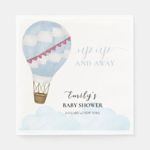 Blue Minimalist Boho Hete Luchtballon Baby shower Servet