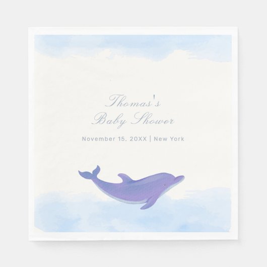 Blue Minimalist Boho Ocean Dolphin Baby shower Servet (Voorkant)