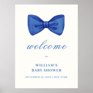 Blue Minimalist Bow Boy Baby shower Welkom Poster