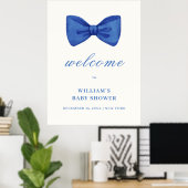 Blue Minimalist Bow Boy Baby shower Welkom Poster (Thuiskantoor)