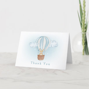 Blue Minimalist Bunny Hete Luchtballon Baby shower Bedankkaart