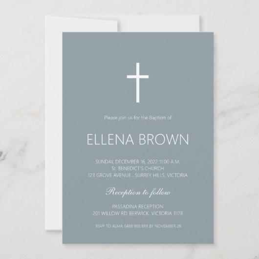 Blue Minimalist Christening Invite Save The Date (Voorkant)