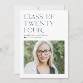 Blue Minimalist Class of 2024 Foto Afstuderen Aankondiging (Voorkant)