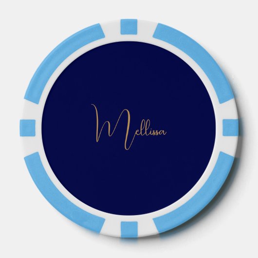 Blue minimalist custom name  poker chips (Voorkant)
