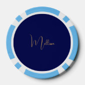 Blue minimalist custom name  poker chips (Achterkant)