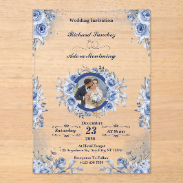 Blue Minimalist Foto acryl bruiloft uitnodigingen Acryl Uitnodigingen