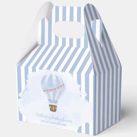Blue Minimalist Hot Air Balloon Boy Baby shower Bedankdoosjes (Achterkant)