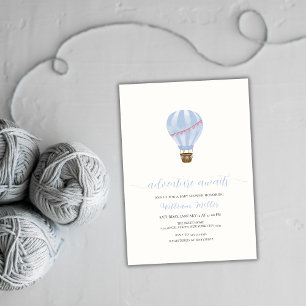 Blue Minimalist Hot Air Balloon Boy Baby shower Kaart