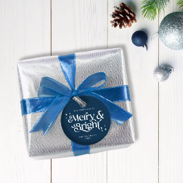 Blue Minimalist Merry & Bright Christmas Bedankjes Labels